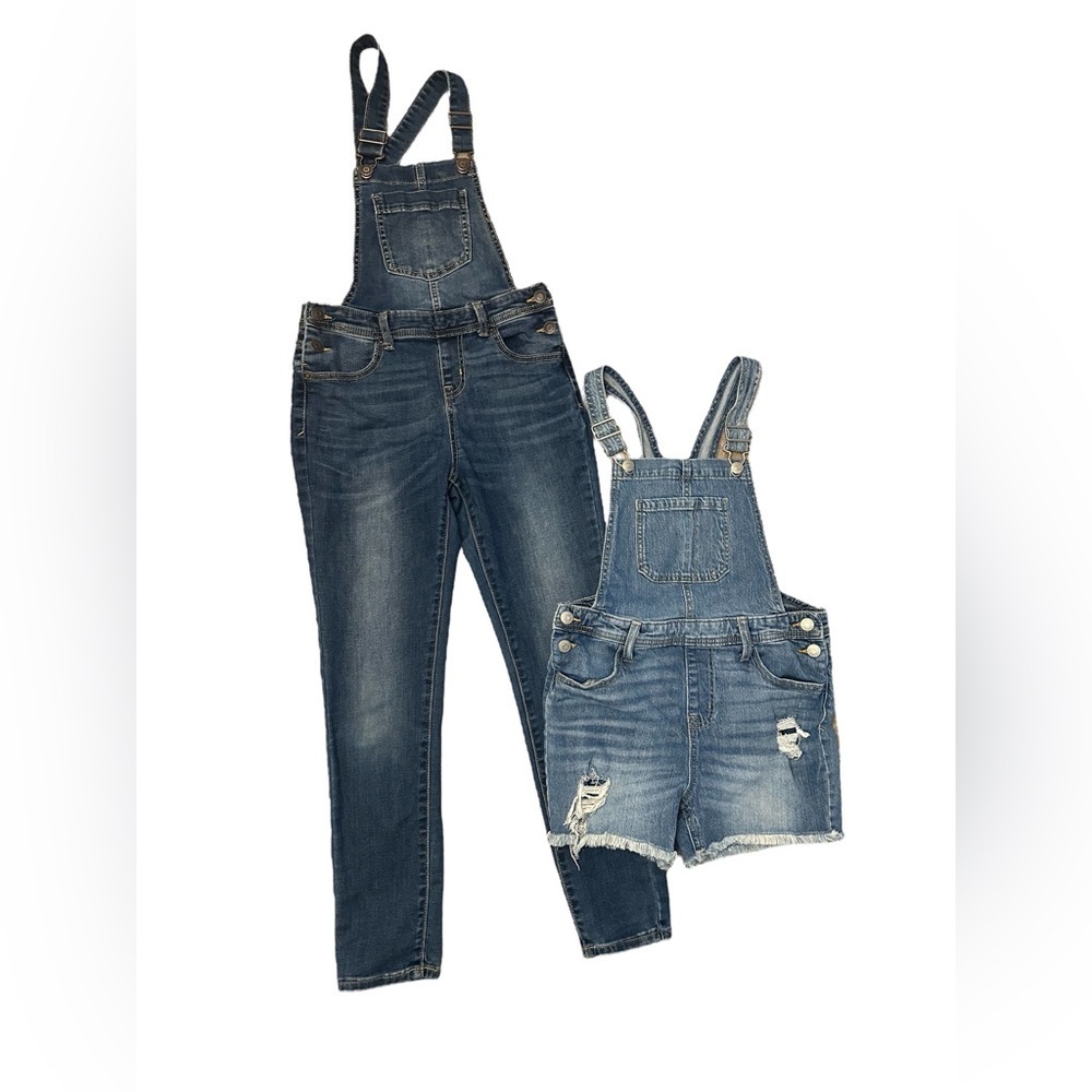 Cat & Jack Blue Denim Overalls Bibs with Shortalls Girls 10/12 Target Large